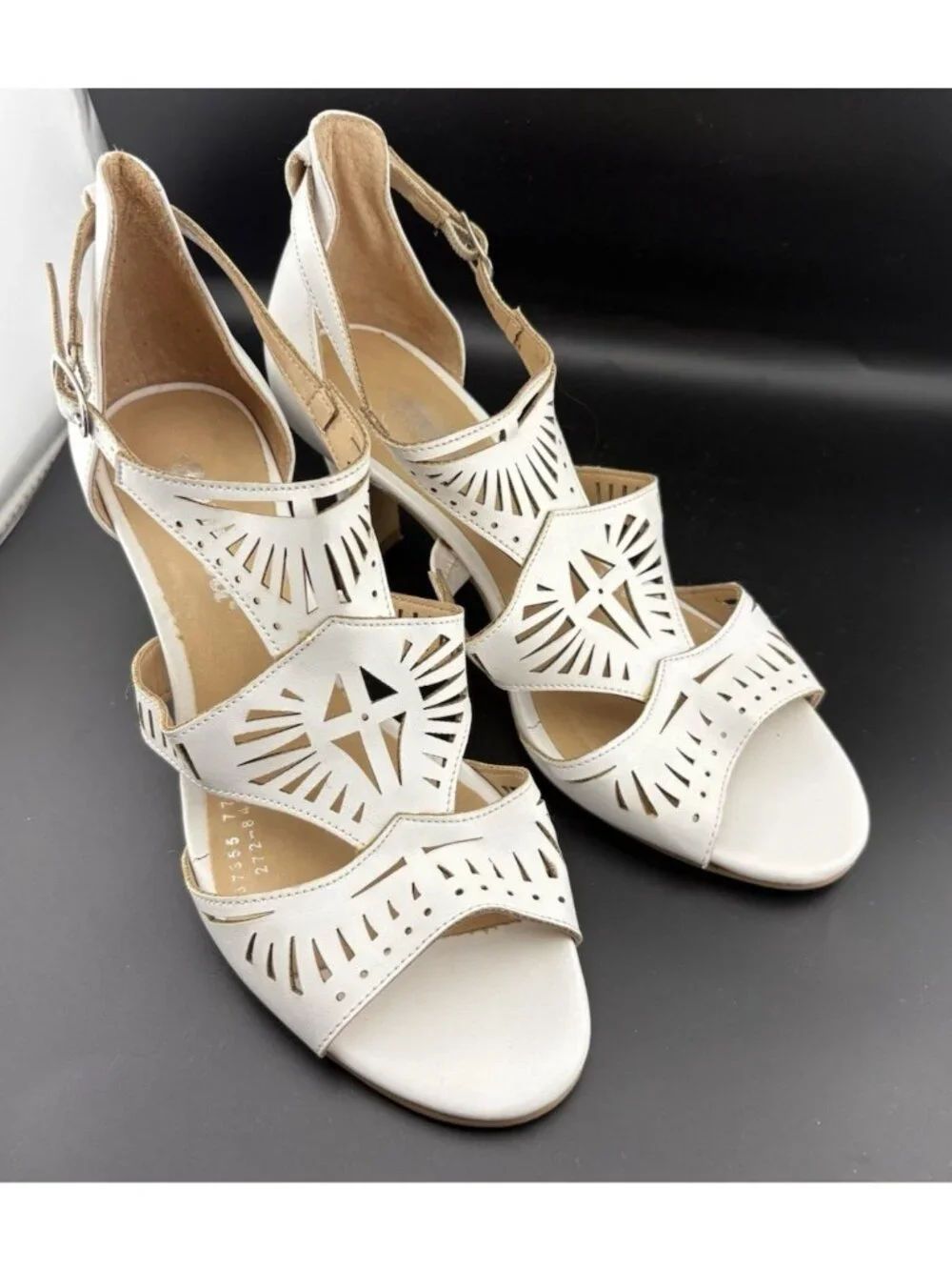 Andrea. White Cutout Heeled Sandals Womens 5.5 Slingback Peep Toe Dress Shoes - Picture 2 of 10